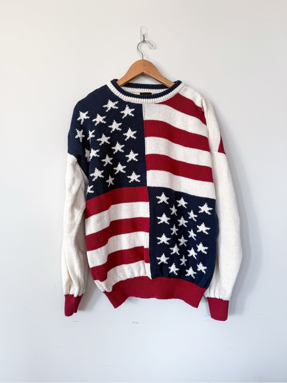 VTG Y2K Structure American Flag Knit Long Sleeve Crewneck Sweater 4th of July